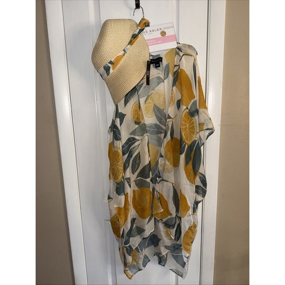 Marcus Adler Accessories - Marcus Adler Ruana & Matching Hat Set Lemons & Leaves One Size Women's Beach Set